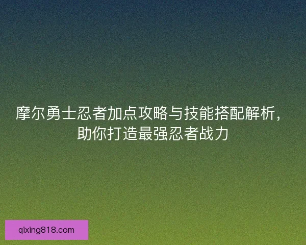 摩尔勇士忍者加点攻略与技能搭配解析，助你打造最强忍者战力