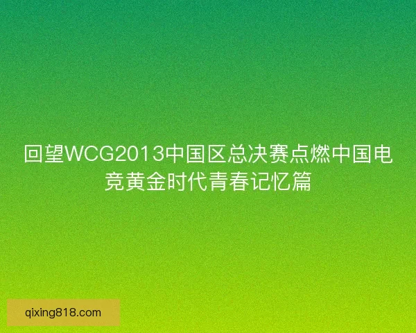 回望WCG2013中国区总决赛点燃中国电竞黄金时代青春记忆篇