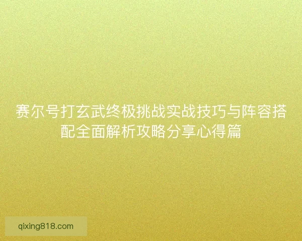 赛尔号打玄武终极挑战实战技巧与阵容搭配全面解析攻略分享心得篇